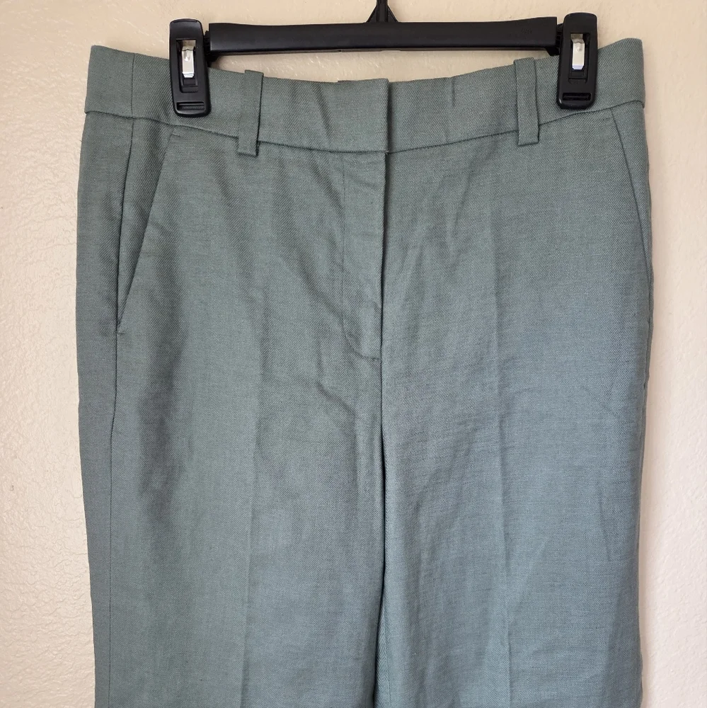 NWT J.Crew Carolina Flare Pant In Stretch Linen Blend Size 8 Green - Picture 3 of 8